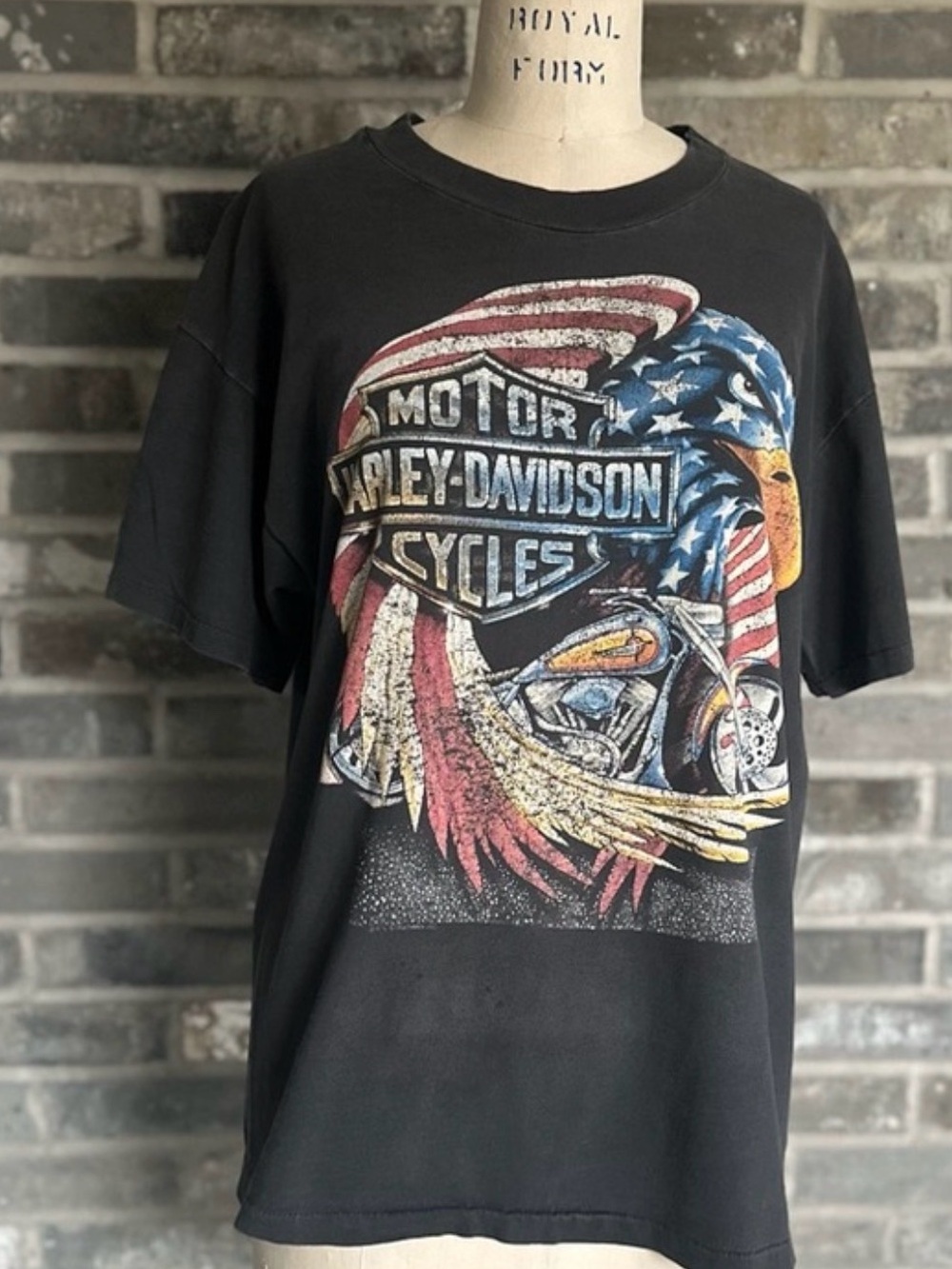 Vintage Harley Davidson Eagle American Flag Chicago Single Stitch Hanes Beefy L